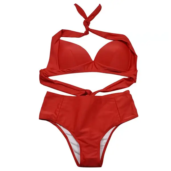 Solid color high waist bikini