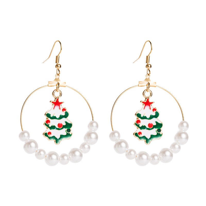 Christmas tree pearl earrings