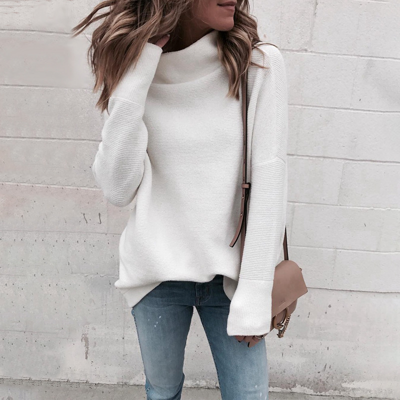 High collar long sleeve loose check women's sweater