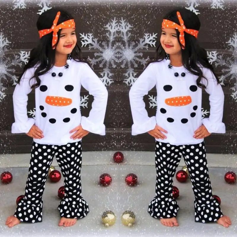 Set Autumn Winter Girl Snowman Long Sleeve T-shirt