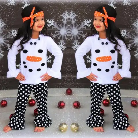 Set Autumn Winter Girl Snowman Long Sleeve T-shirt