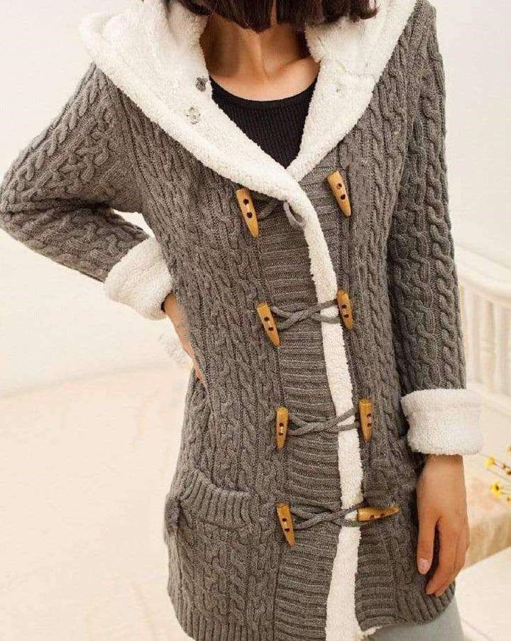 Jacket with hood and fleece winter sweater long sleeves Grey - Shop at LoveMi