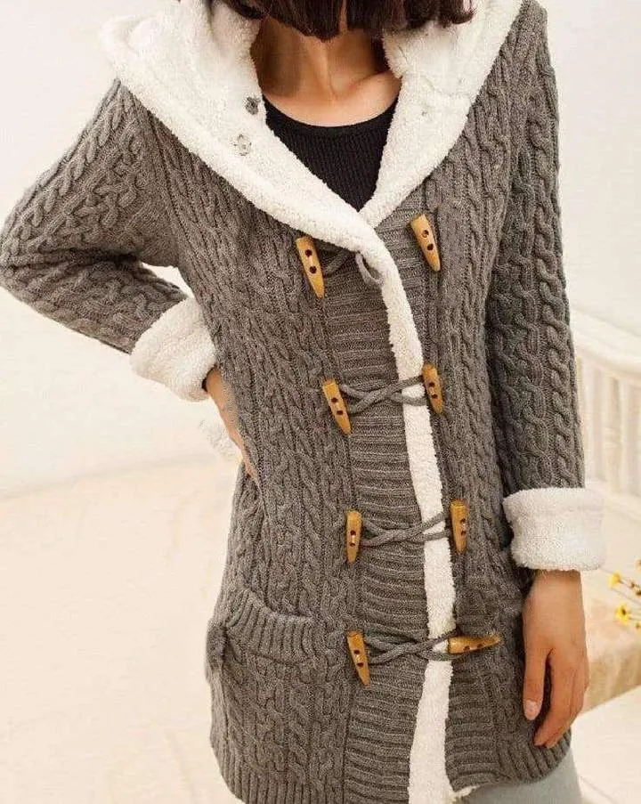 Jacket with hood and fleece winter sweater long sleeves - Grey