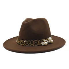 Winter wool Fedoras For Women Wide Brim Felt Hat - Dark Coffee - View 1