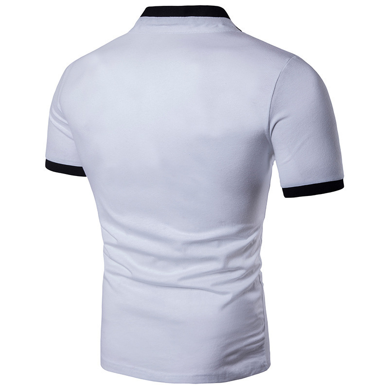 Pleated men's solid color short-sleeved polo shirt