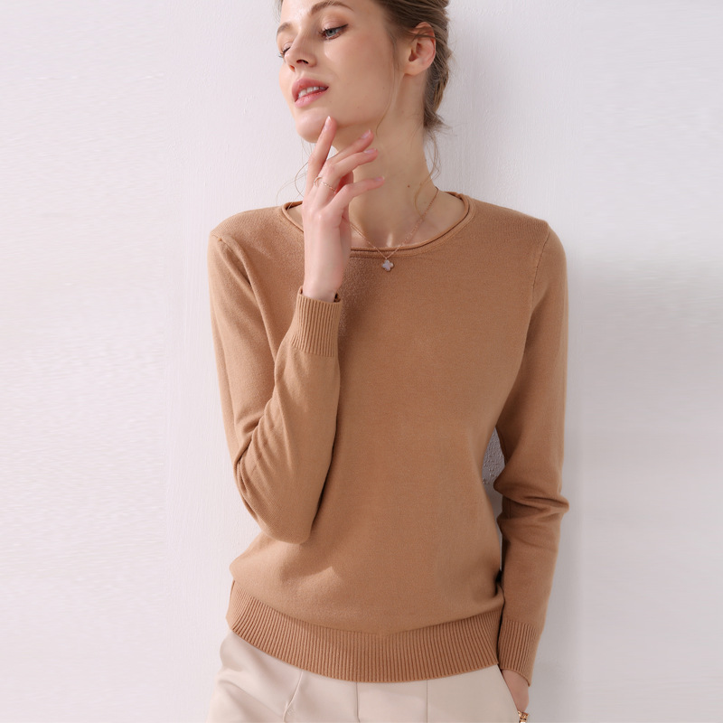 Women's new round neck curling slim knit