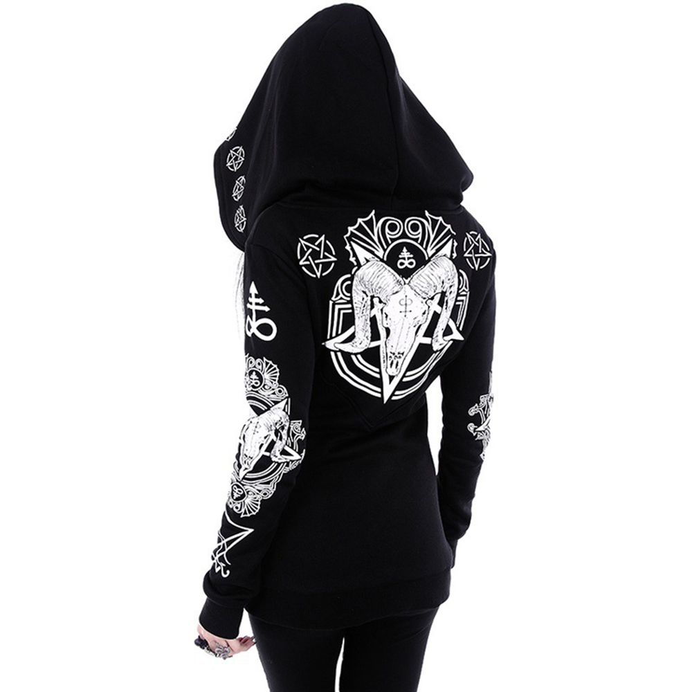 Hooded Moon Print Long Sleeve Sweatshirt