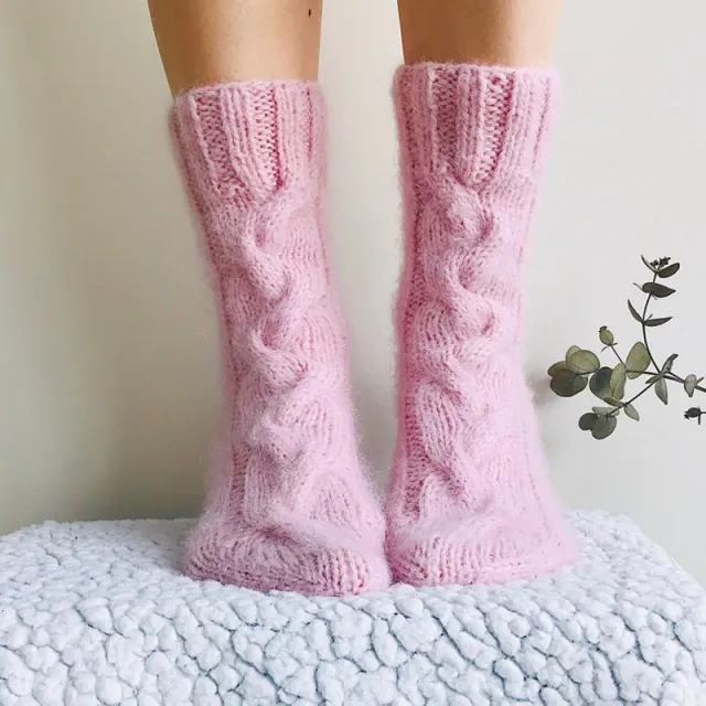 Knitting stockings home WOOL pile stockings woman Pink - Shop at LoveMi