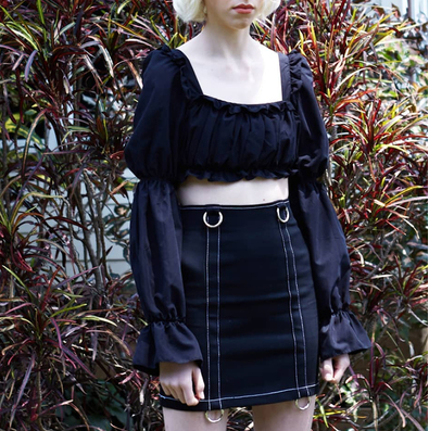 Dark girl wind zipper irregular denim skirt skirt