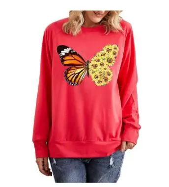 Autumn new butterfly butterfly print ladies sweater Red - Shop at LoveMi