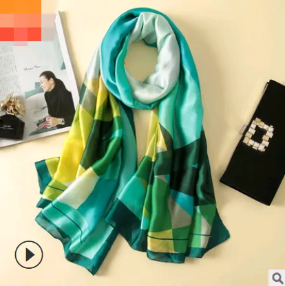 Spring, summer and autumn, new flowers, elegant and high-end artificial silk scarf, female decorative shawl, sunscreen beach towel - Yellow