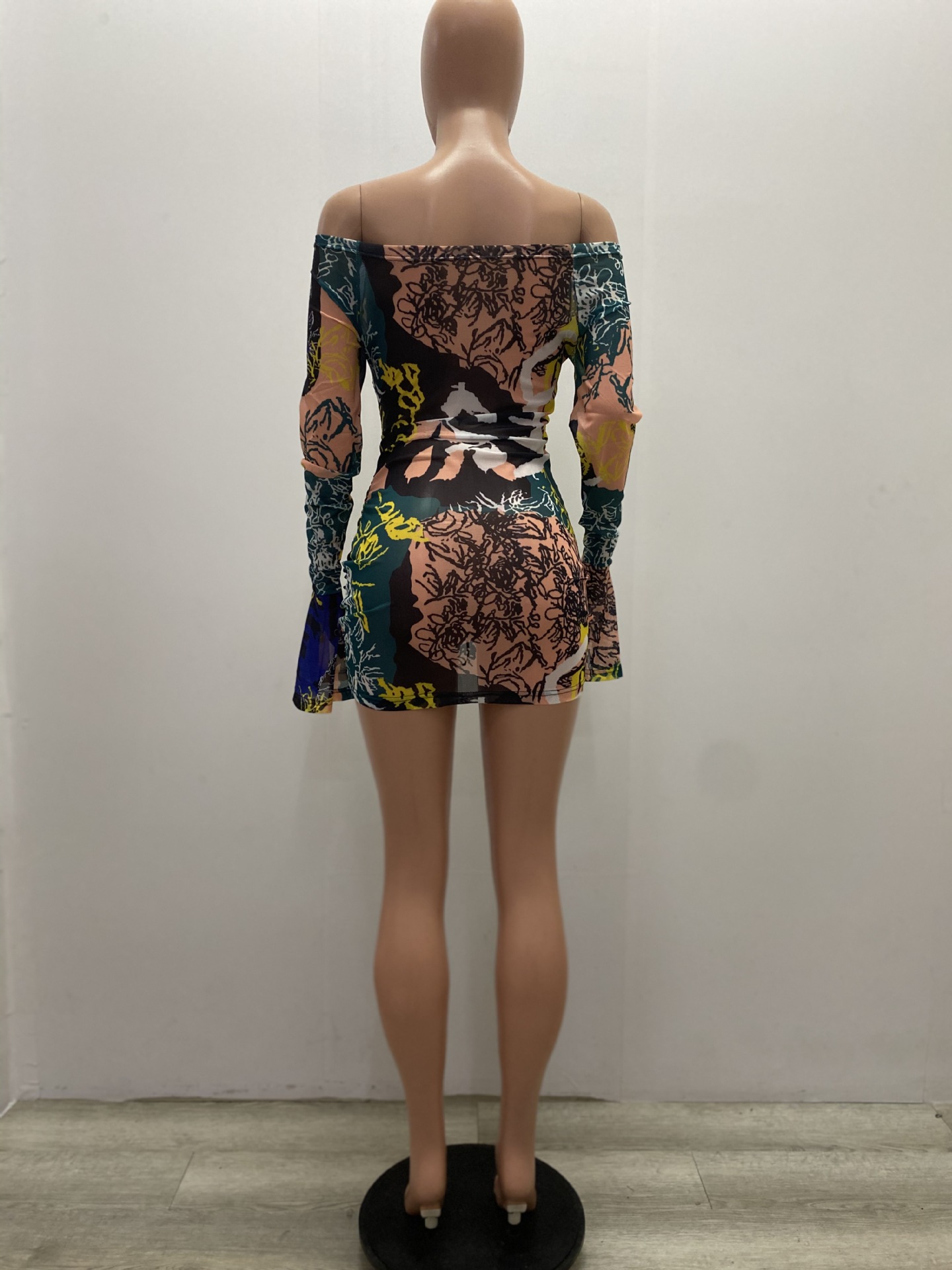 Net yarn print fashion dress