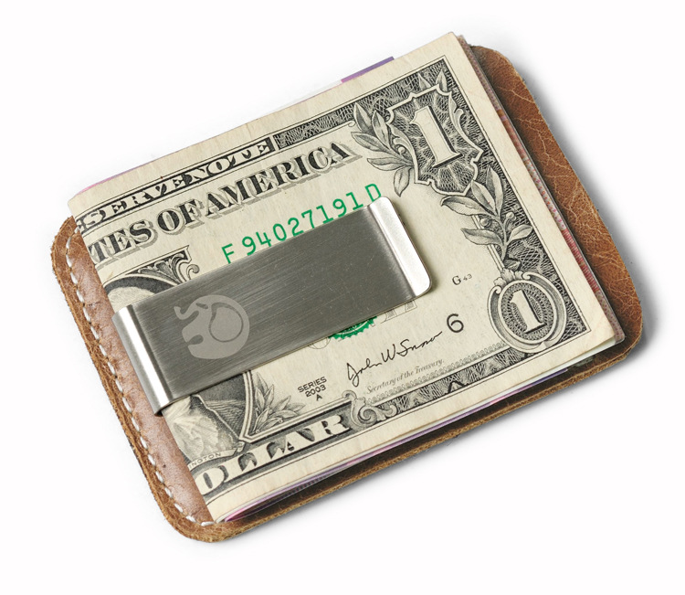 Vintage oil wax leather metal dollar card holder