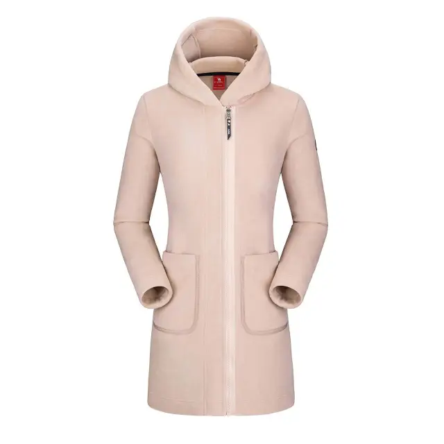 Mid long fleece jacket with hood Beige - Shop at LoveMi