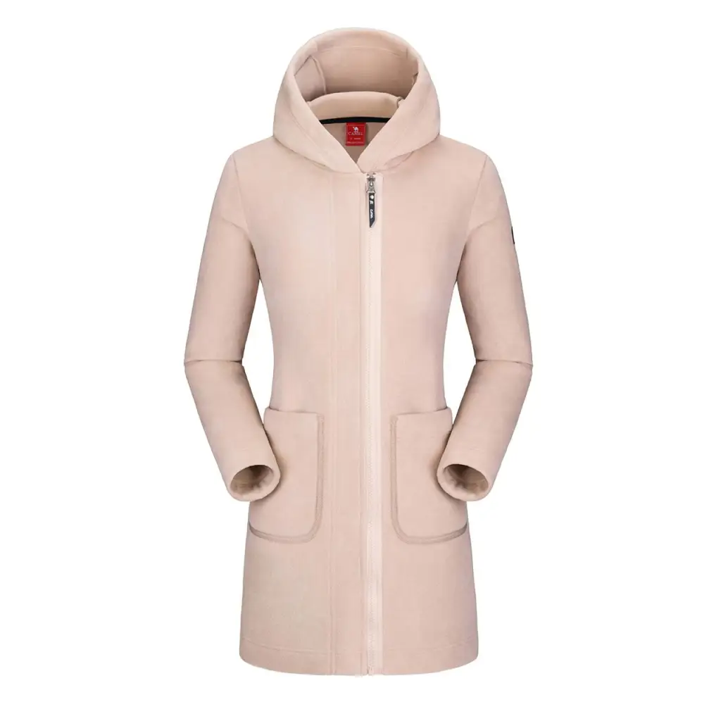 Mid long fleece jacket with hood - Beige