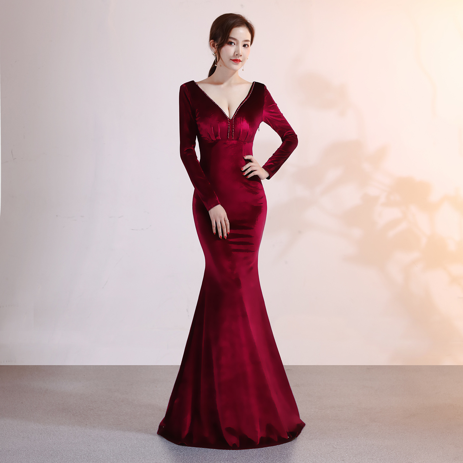Velvet Evening Dress Mermaid Dress Wine Red - Shop at LoveMi