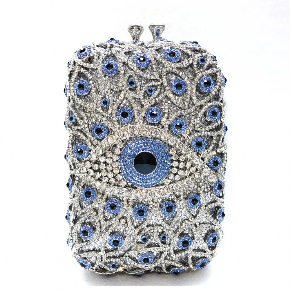 Metal Full Rhinestone Clutch Vertical Style - Silver