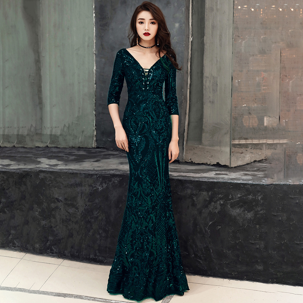 Sexy fishtail dress in sequined evening dress Green - Shop at LoveMi