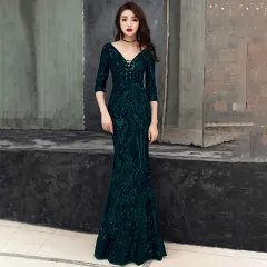 Sexy fishtail dress in sequined evening dress - Dark Green - View 1