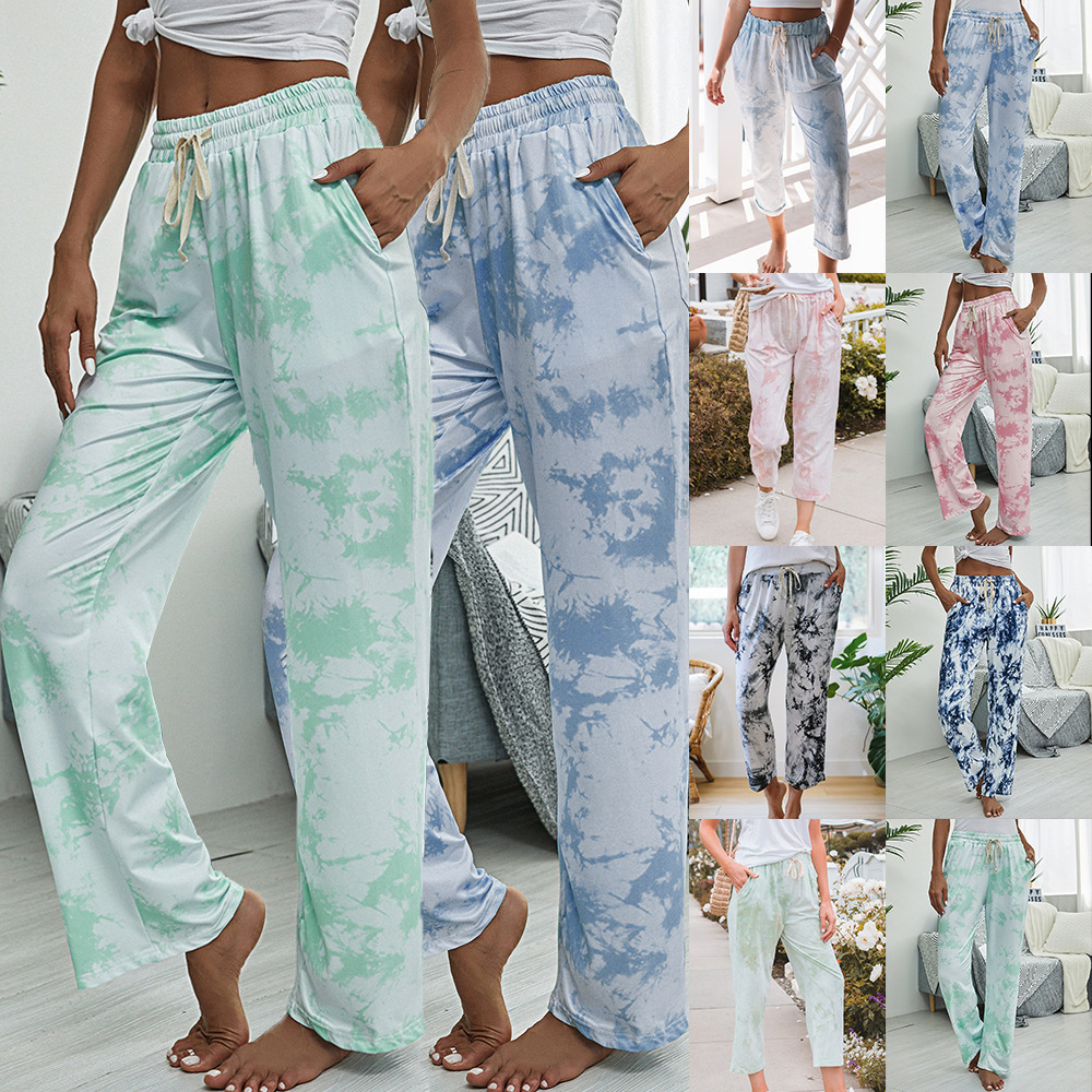 Tie-dye high-waisted printed slacks