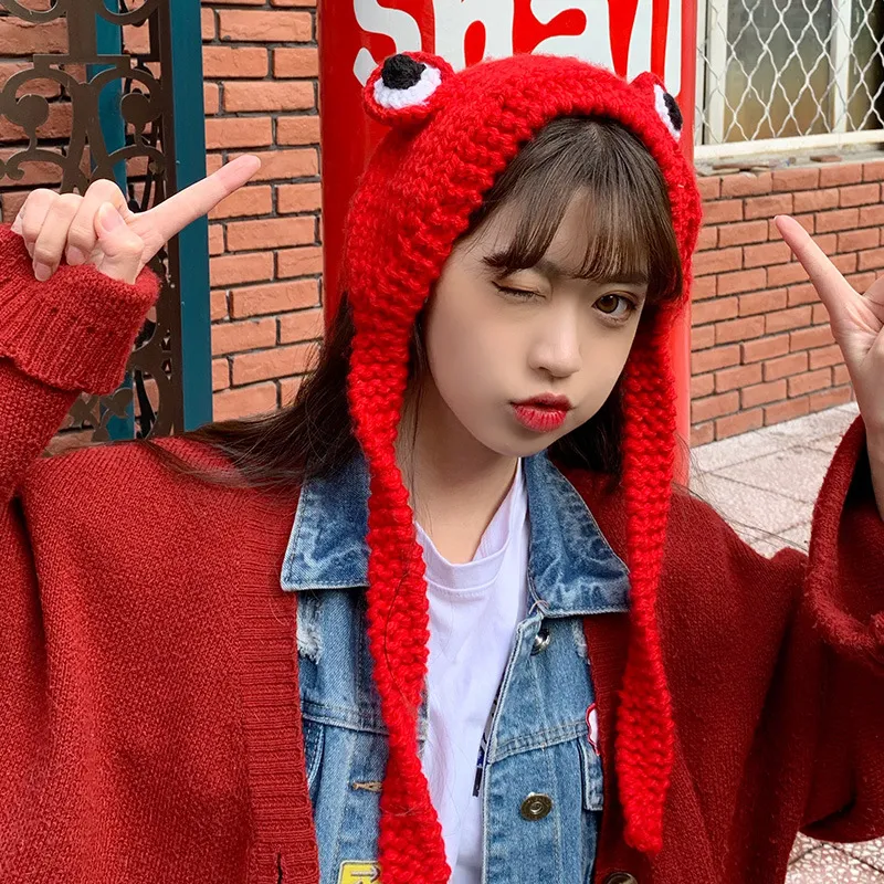 Big eyes frog woolen hat - Red