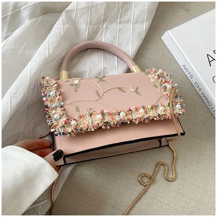 Single shoulder straddle portable small square bag - Pink