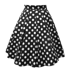 Polka dot pleated skirt - Black - View 1