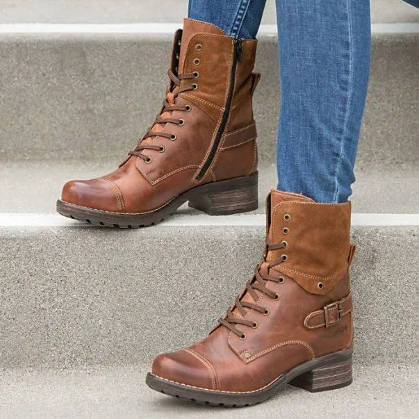 Round head cross strap ankle boot Brown - Shop at LoveMi