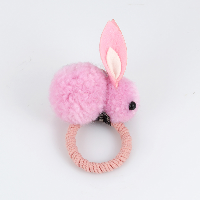 Hair ball rabbit hair ring Pink - Shop at LoveMi