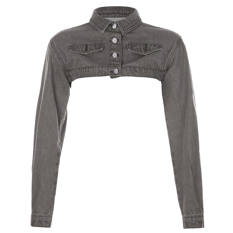 Fashion casual buttoned loose short denim top Grey - Shop at LoveMi