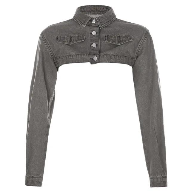 Fashion casual buttoned loose short denim top Grey - Shop at LoveMi