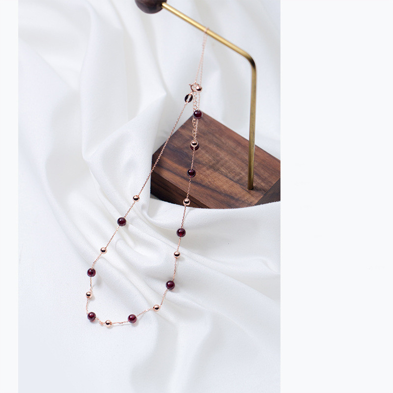925 silver Garnet beads necklace clavicle chain