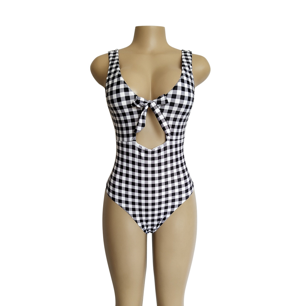 Check tie ladies one-piece swimsuit - Image 3