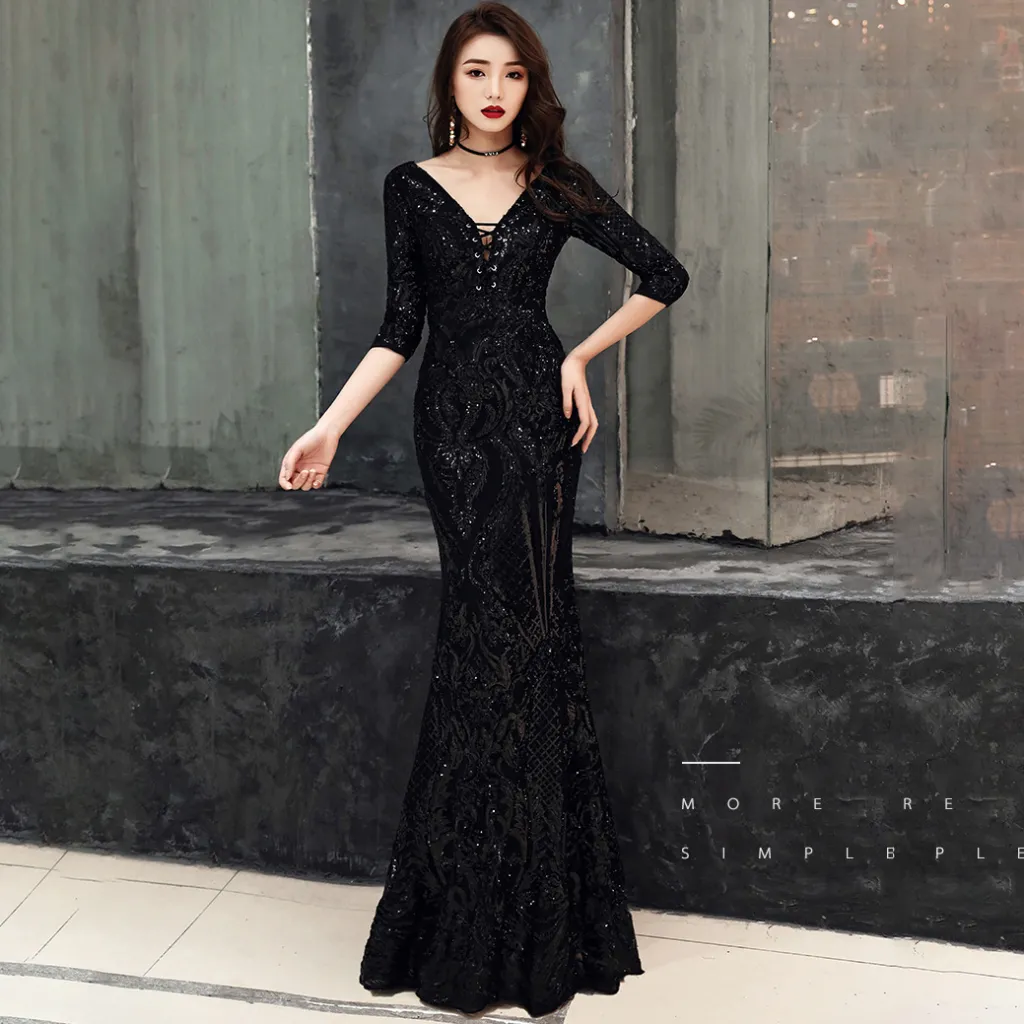 Sexy fishtail dress in sequined evening dress - Black