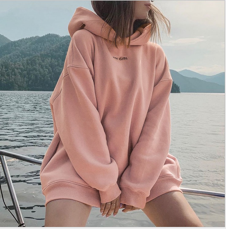 Ins net red style hooded loose Lantern Sleeve purple dress