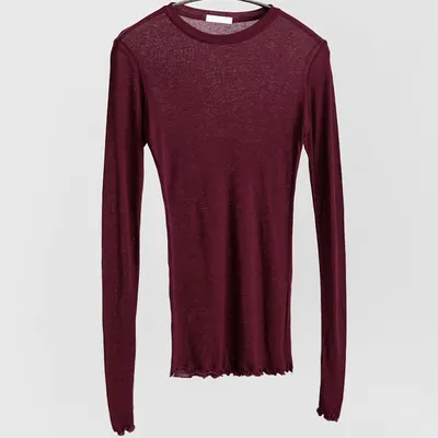 All match slimming round neck long sleeves Wine Red - Shop at LoveMi