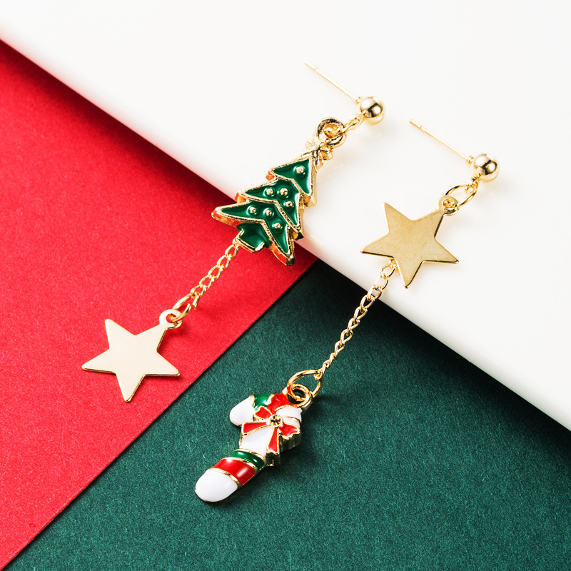 Christmas tree star tassel earrings