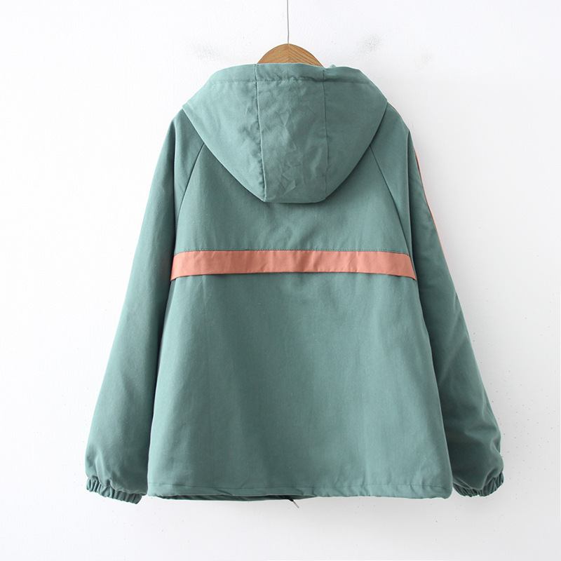 Contrasting hooded loose and thin student casual jacket