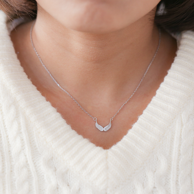 Rhinestone angel wings necklace