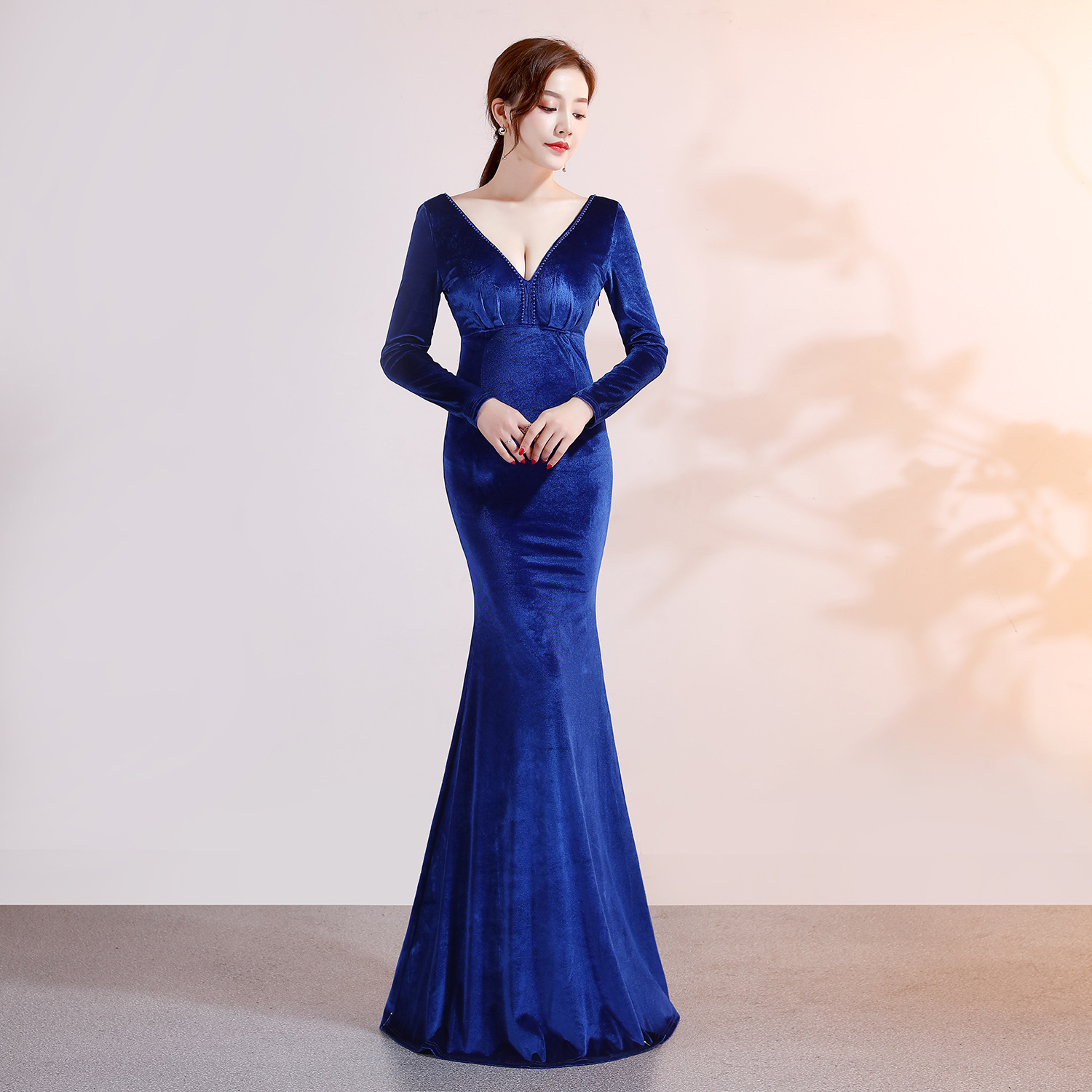 Velvet Evening Dress Mermaid Dress Sapphire S - Shop at LoveMi