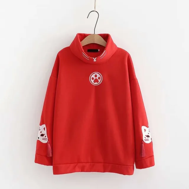College style plus velvet padded pullover sweater Red - Shop at LoveMi