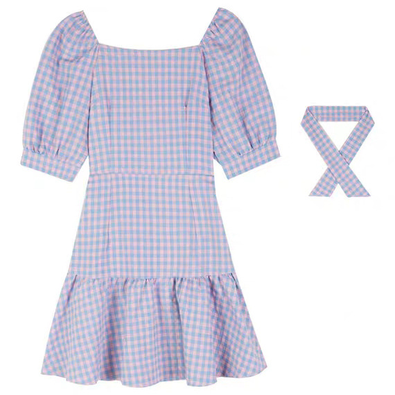 French retro plaid dress