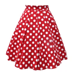Polka dot pleated skirt - Red - View 1