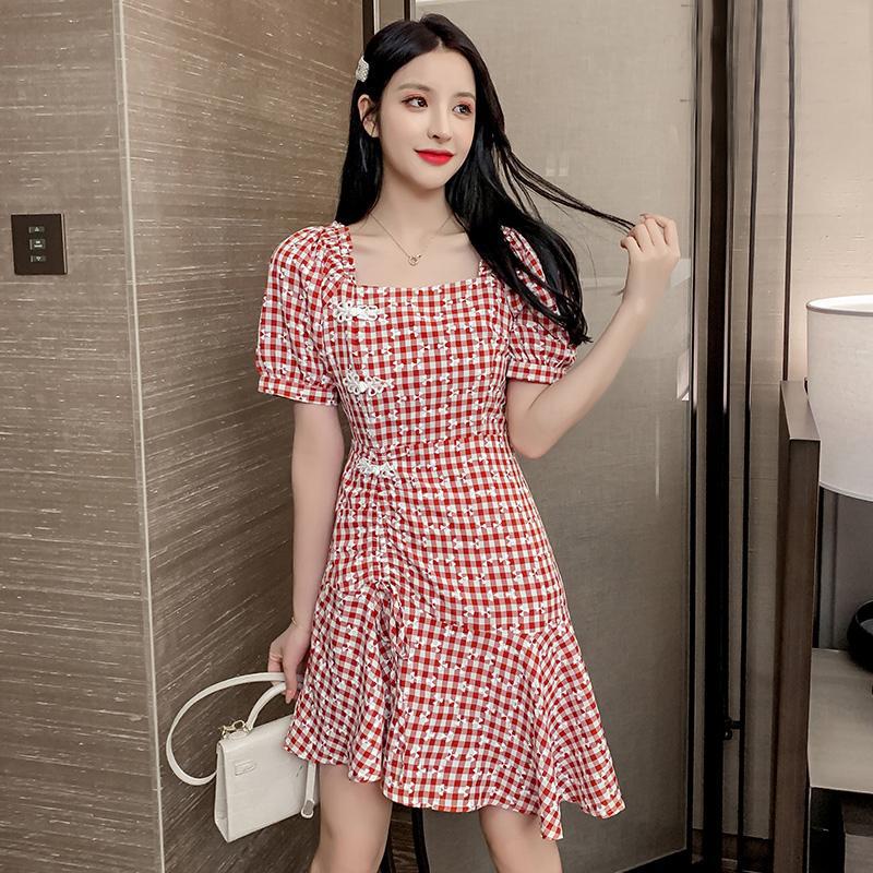 A plaid floral dress