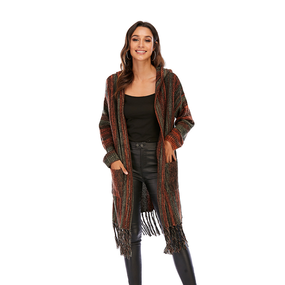Loose long sleeve hooded autumn winter sweater coat