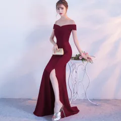 Banquet evening dress word-shoulder fishtail dress - Jujube - View 1