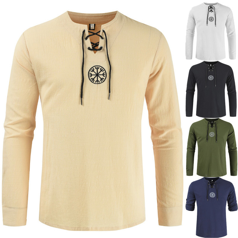 Cotton and linen embroidered long-sleeved tether shirt