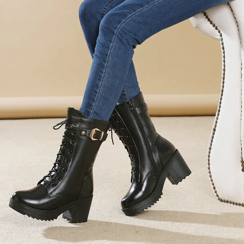 Leather Martin Boots Women Cotton