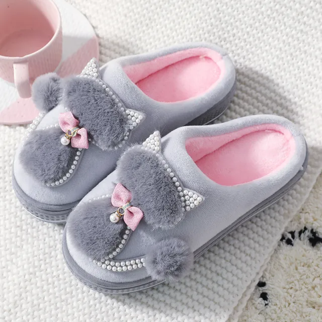 Cute cartoon cat non slip slippers Grey - Shop at LoveMi
