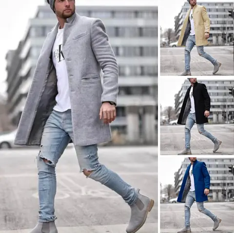 Fashionable Solid Color Long Warm Coat